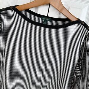 Ralph Lauren Jeans Co Striped Nautical Breton Top XL Black White Button Shoulder
